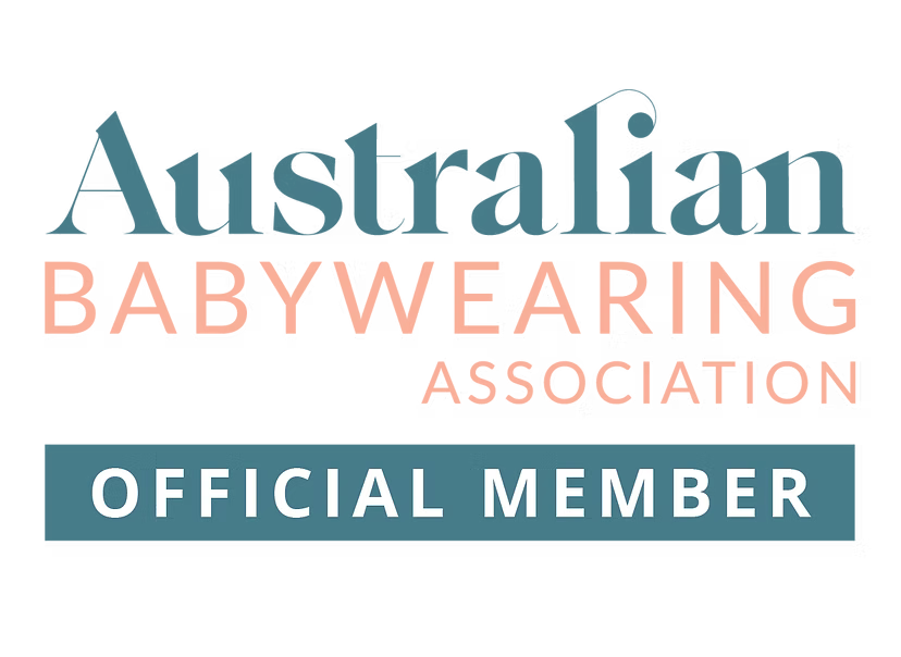 Logo of the Australian Babywearing Association with text 'Official Member' on a black background